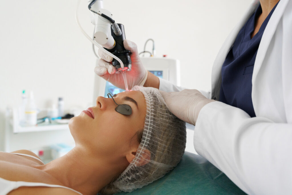 Woman getting a laser skin resurfacing treatment